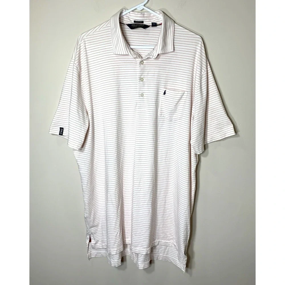 Polo Golf Ralph Lauren Shirt Mens XL White Red Pinstripe Peruvian Cotton Stretch